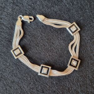 7" Multi Stand Sterling Silver Bracelet with Square Accents